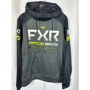 FXR Race Div Hoodie Charcoal Grey Black Lime Green Racing Sweatshirt Mens Medium